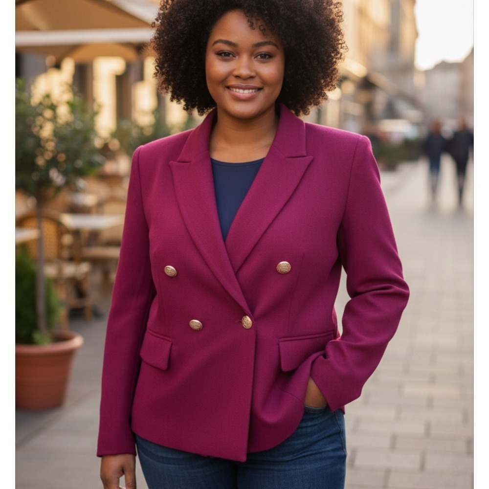 St. John santana knit double breasted jacket magenta sz 10